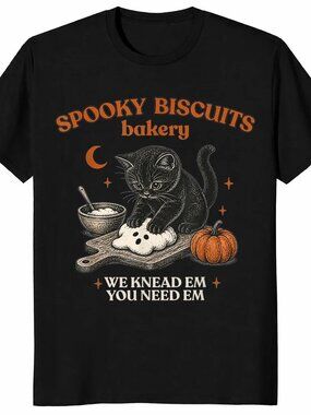 Spooky Biscuits Club Retro Halloween Cat Kneading Graphic Tee